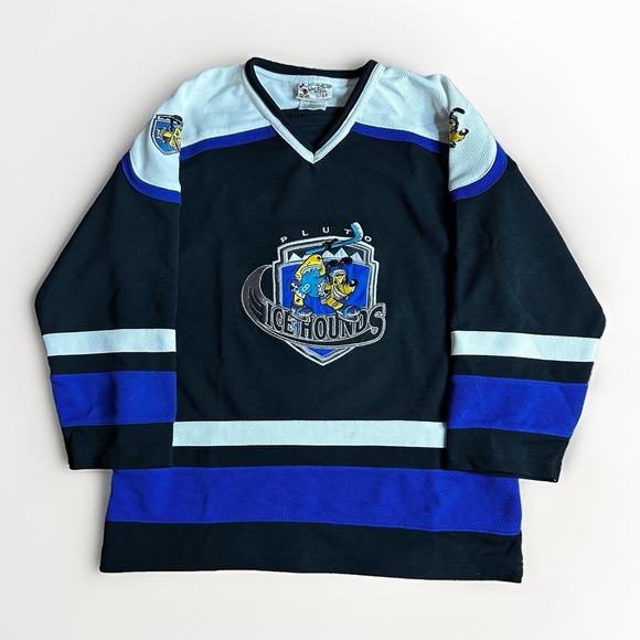 Disney Other - Vintage Y2K Disney World Pluto Ice Hounds Hockey Jersey Kids XL Black Blue K9